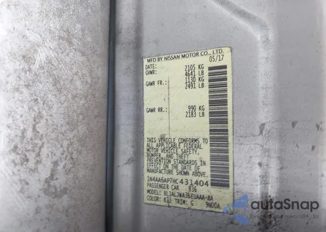 2017 Nissan Maxima 3.5 Sv из США, поврежденный, VIN 1N4AA6AP7HC431404